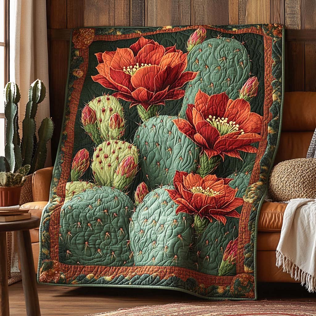 Blooming Cactus Quilted Blanket printed blanket