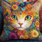 Blooming Cat Dreams Quilted Cushion Cover printed cushion cover