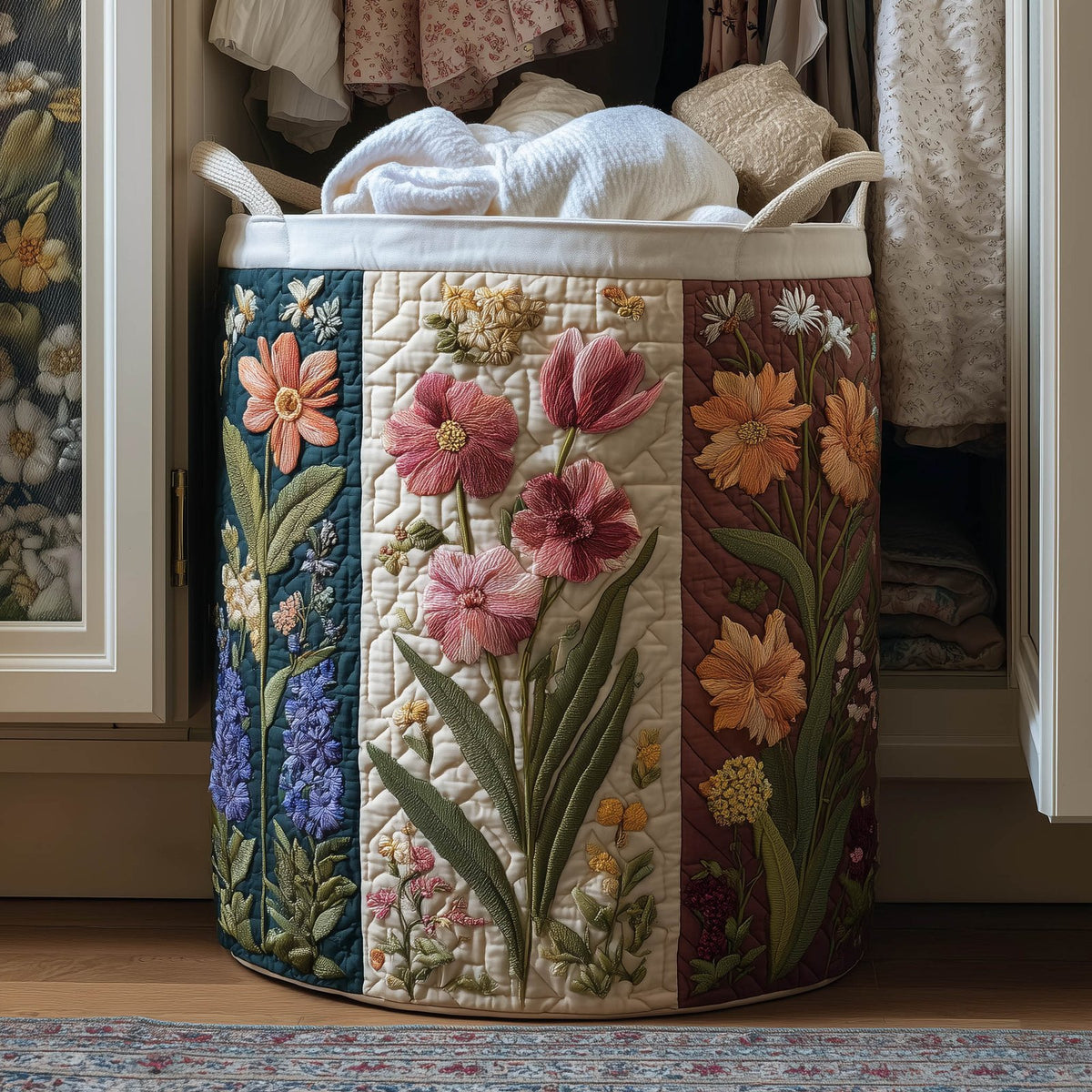 Blooming Charm Quilted Laundry Hamper printed laundry hamper