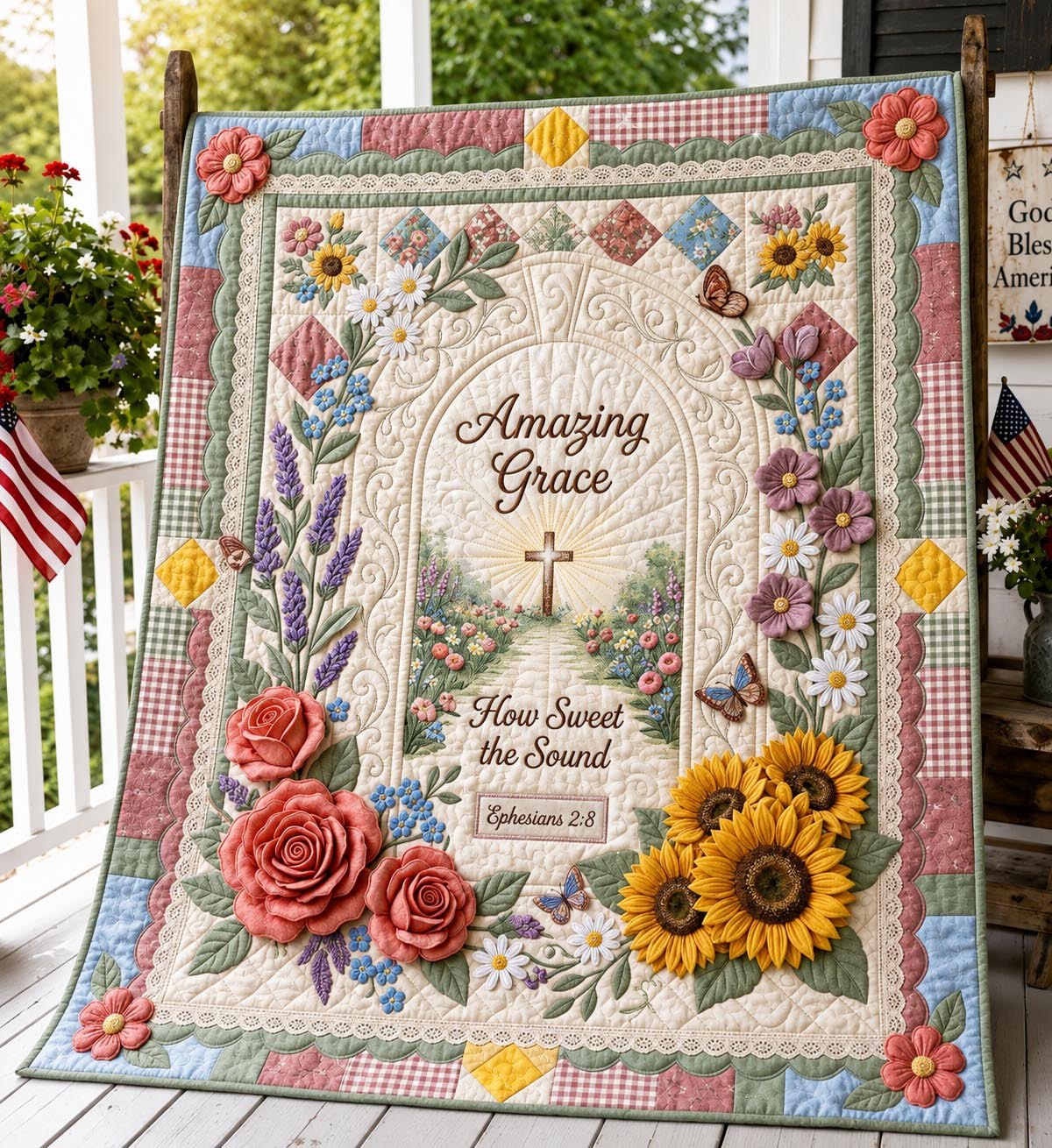 Blooming Faith Quilted Blanket printed blanket