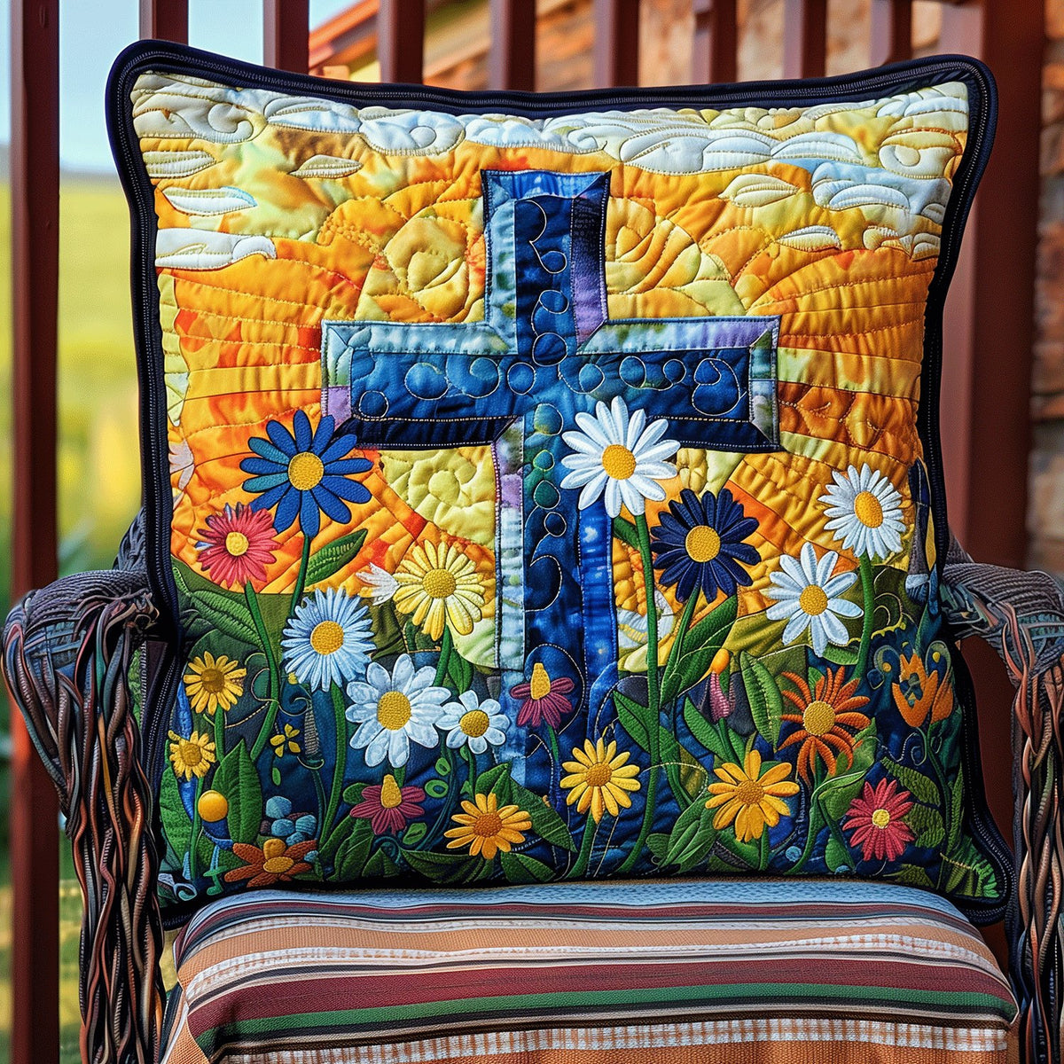 Blooming Faith Quilted Cushion Cover printed cushion cover