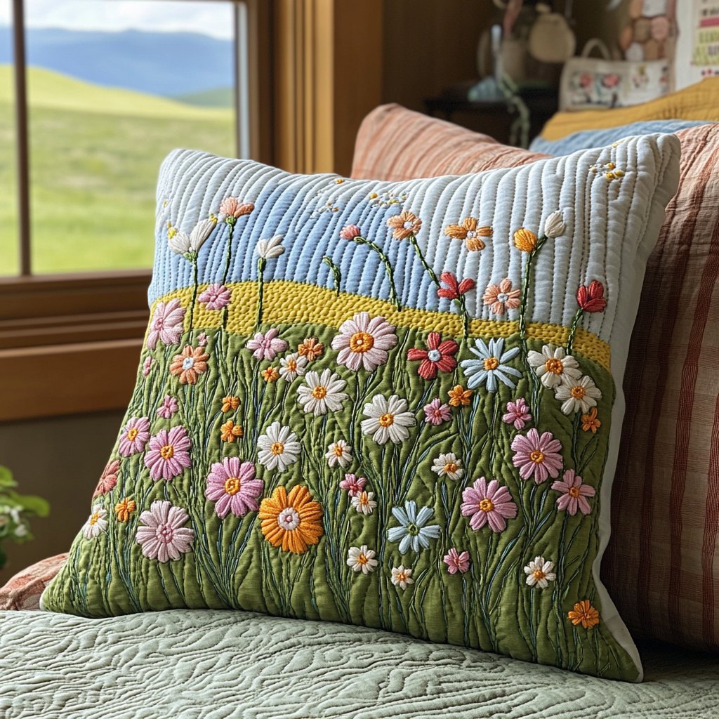 Blooming Field Quilted Cushion Cover printed cushion cover