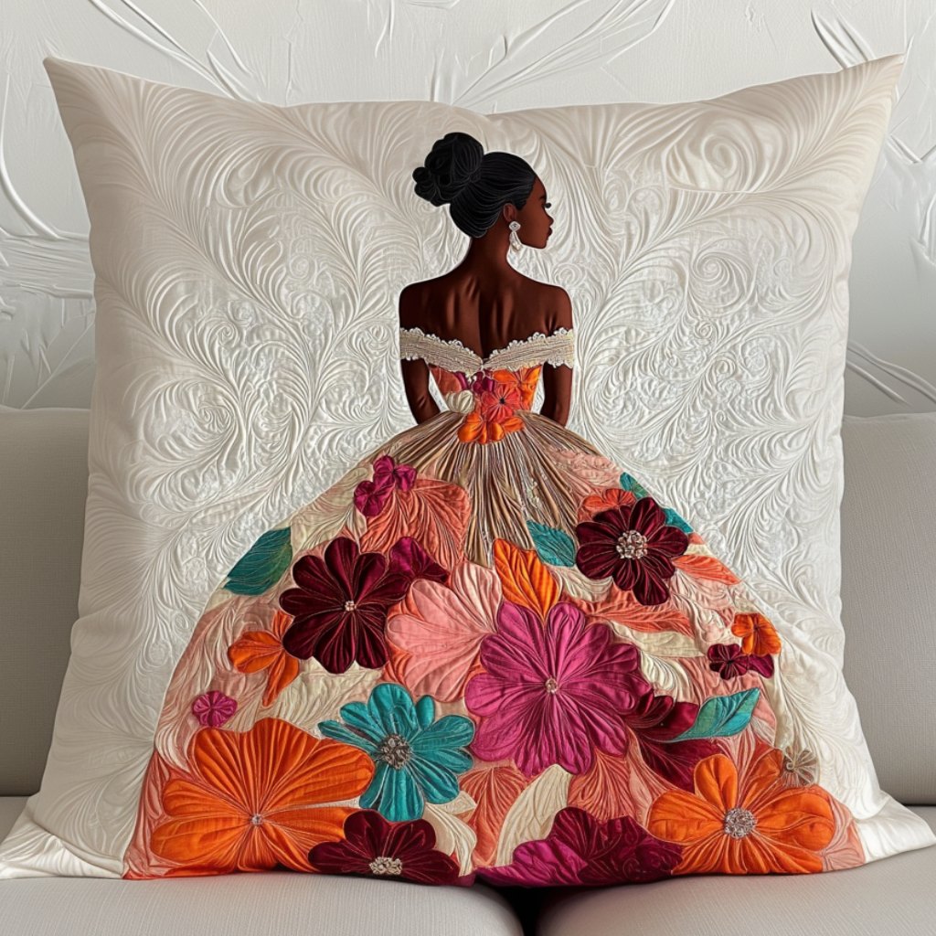 Blooming Grace Quilted Cushion Cover printed cushion cover
