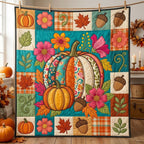 Blooming Harvest Pumpkin Quilted Blanket printed blanket