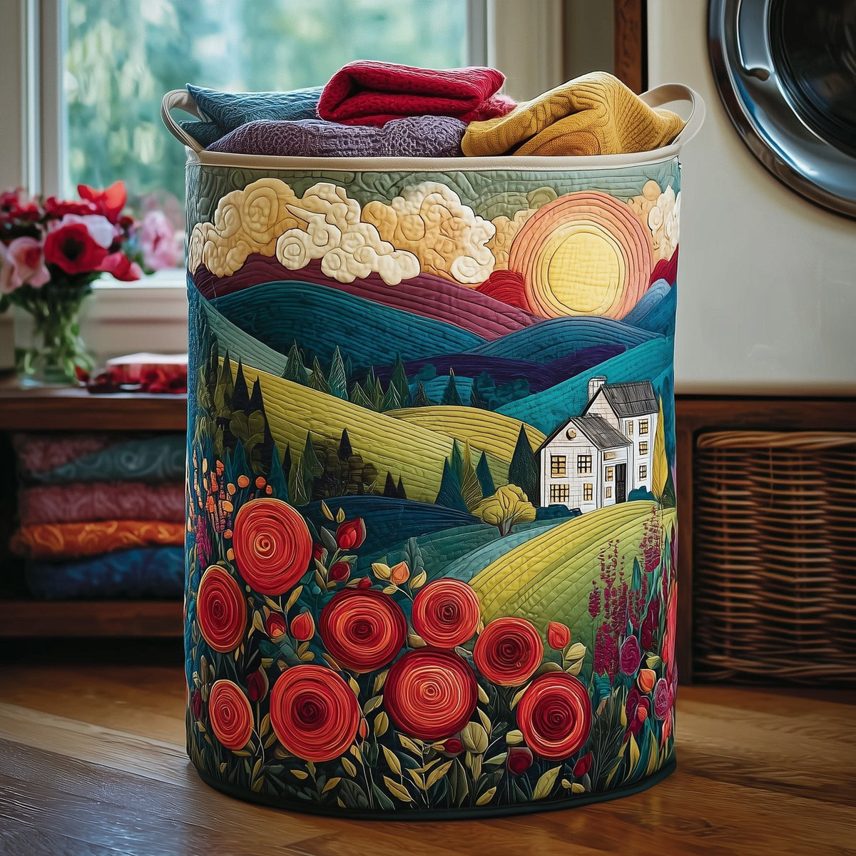 Blooming Hill Quilted Laundry Hamper printed laundry hamper