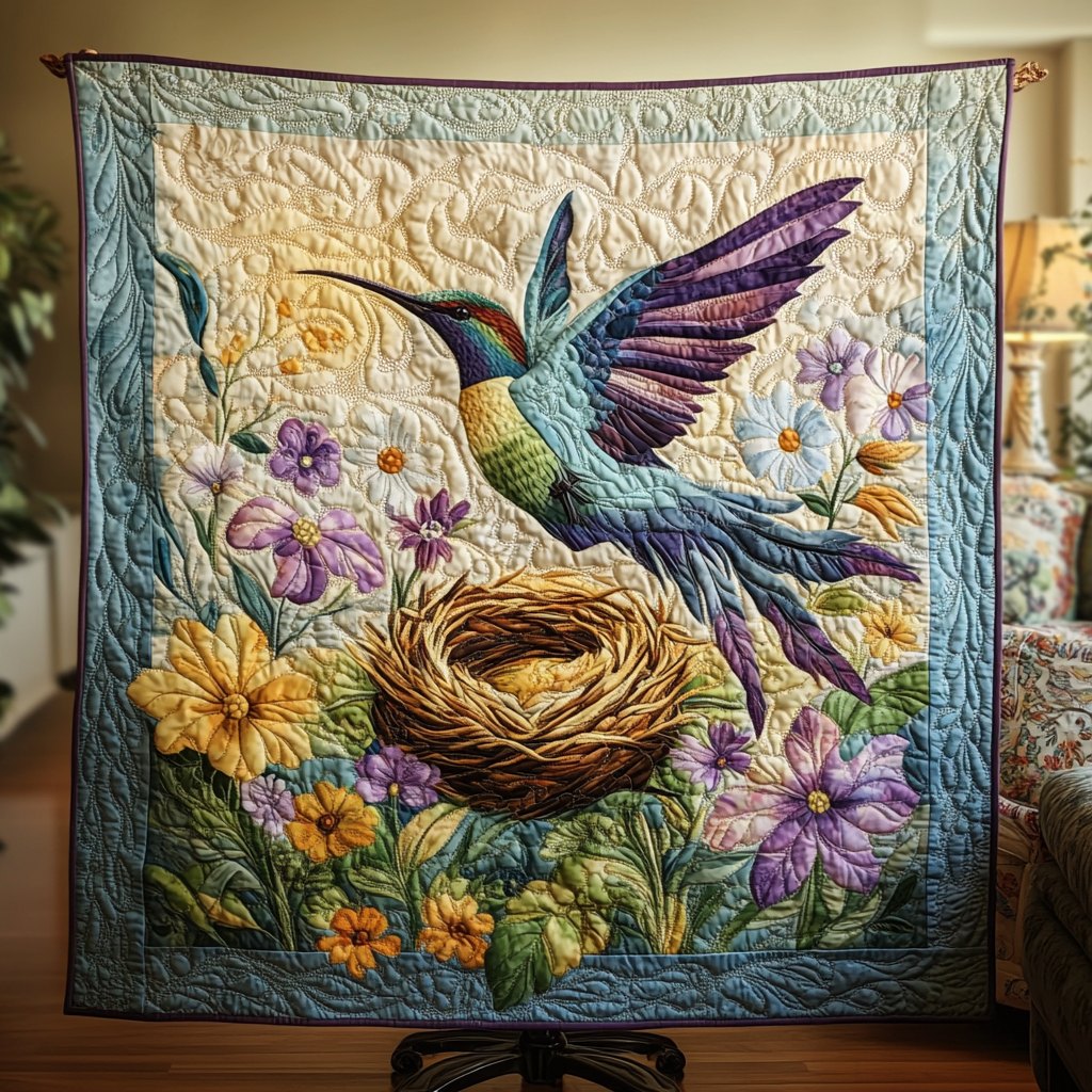 Blooming Hummingbird Quilted Blanket printed blanket