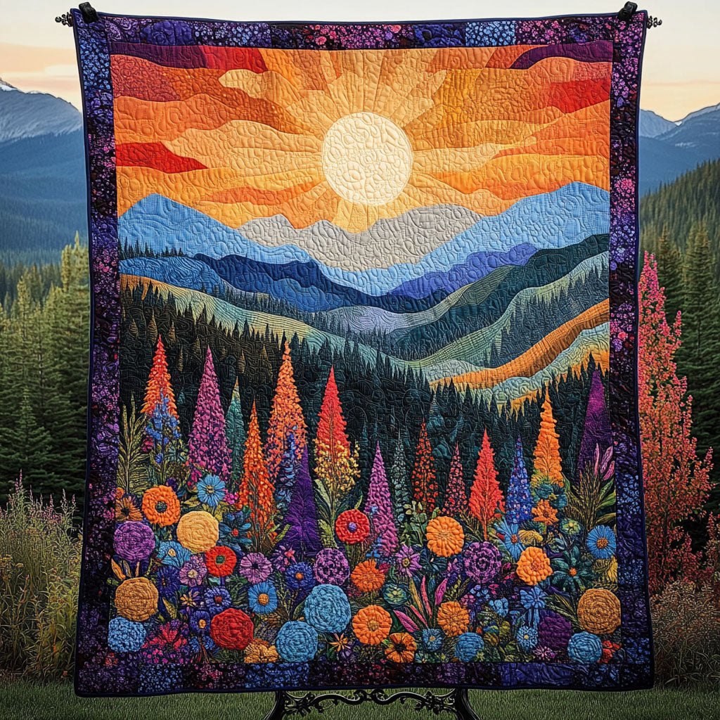 Blooming Mountain Sunrise Quilted Blanket printed blanket