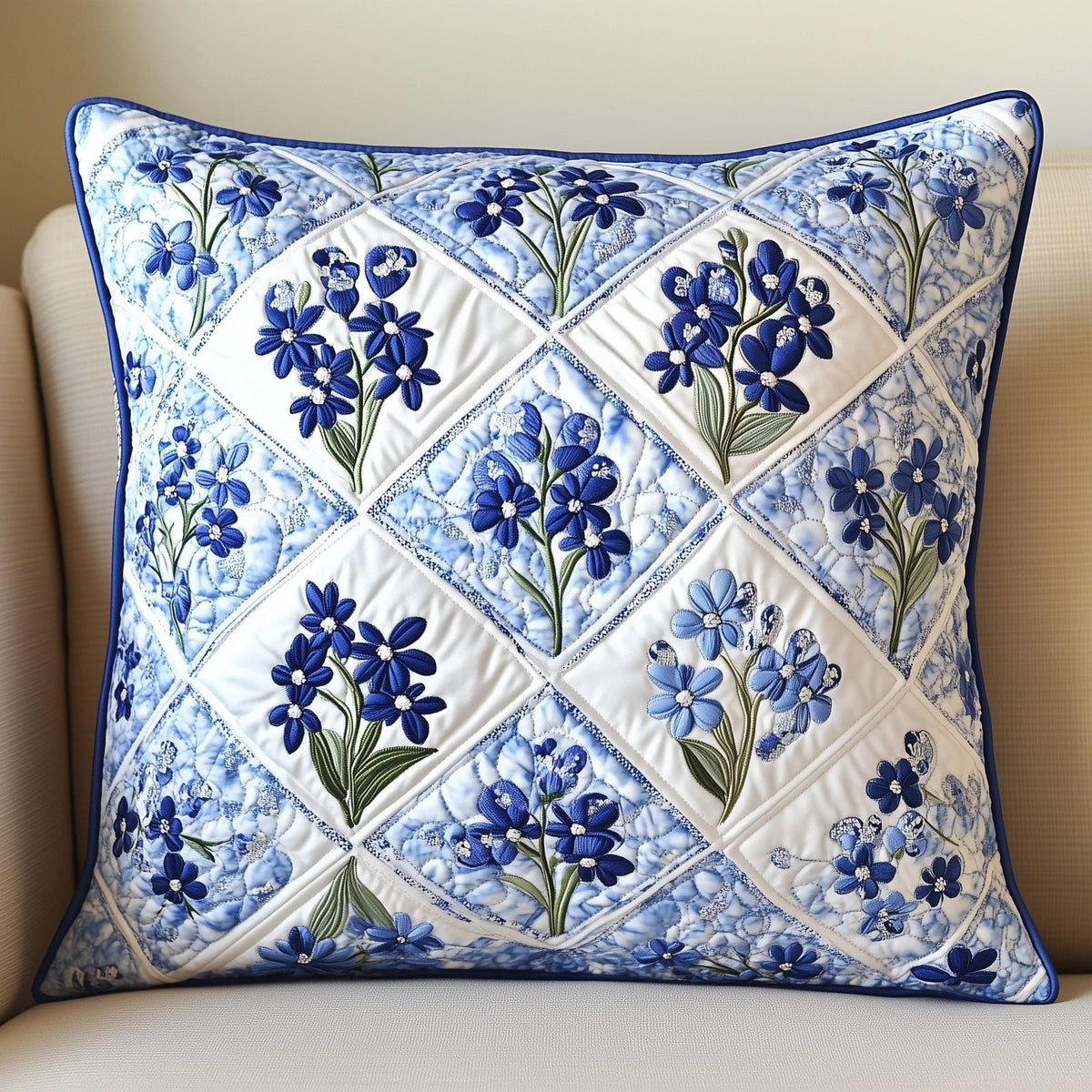 Blooming Patch Quilted Cushion Cover printed cushion cover