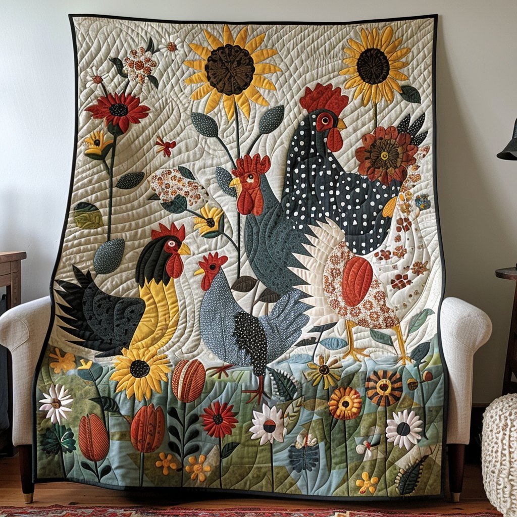 Blooming Poultry Quilted Blanket printed blanket