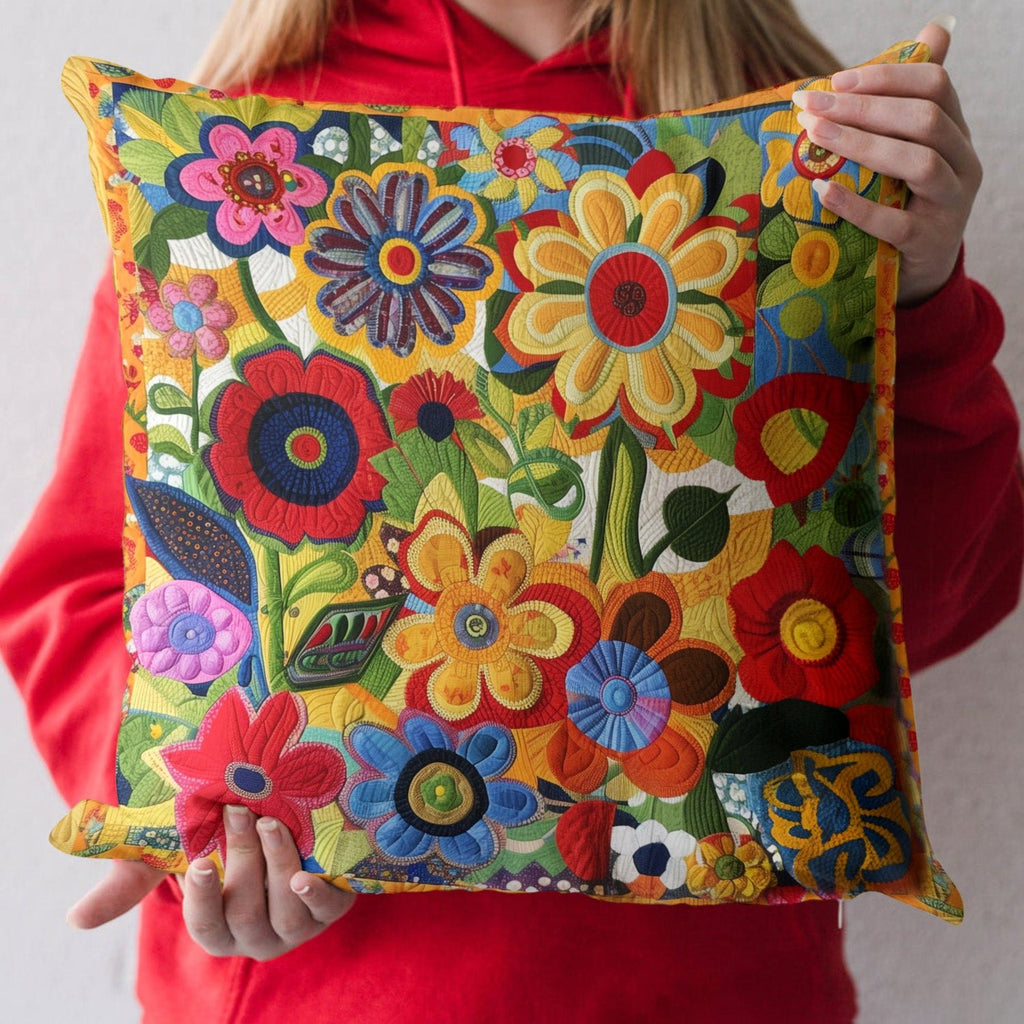 Blooming Radiance Quilted Cushion Cover printed cushion cover
