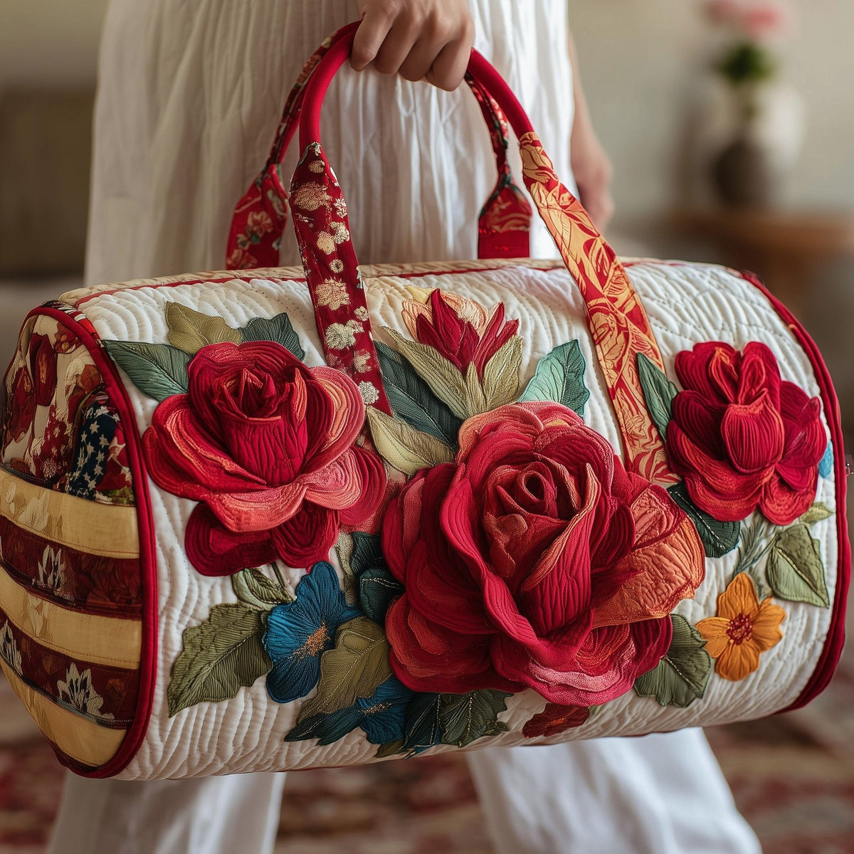 Blooming Roses Quilted Duffle Bag printed duffle bag