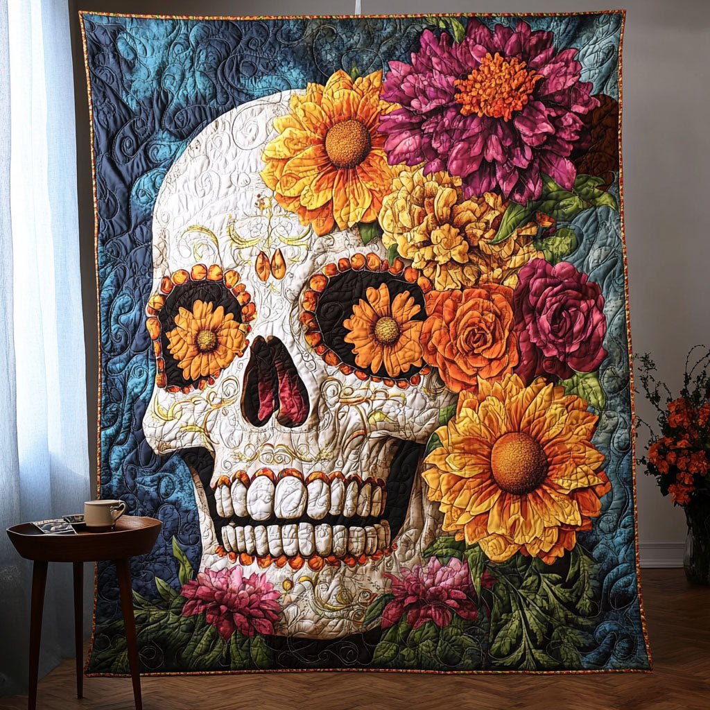 Blooming Skull Quilted Blanket printed blanket