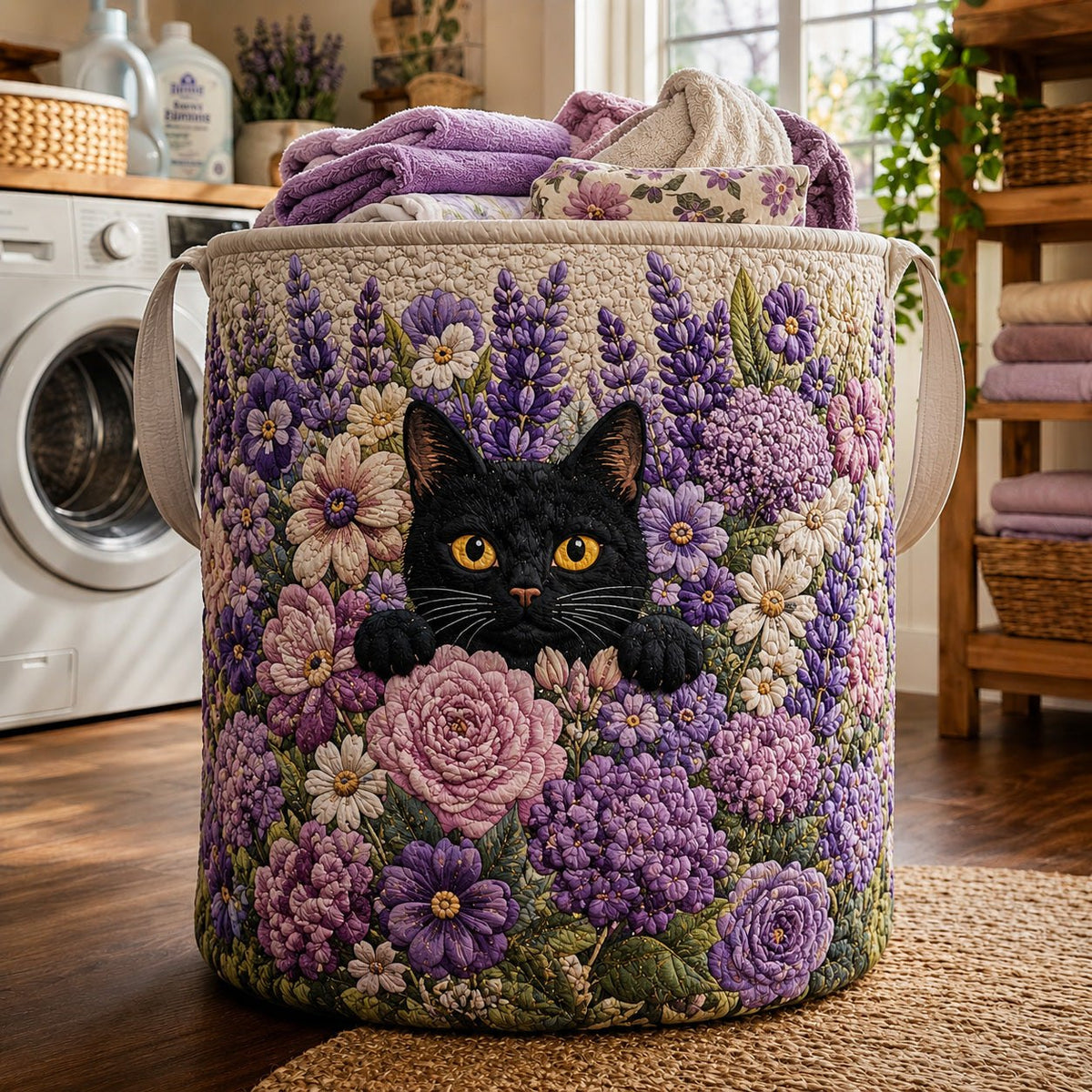 Blooming Whiskers Quilted Laundry Hamper printed laundry hamper