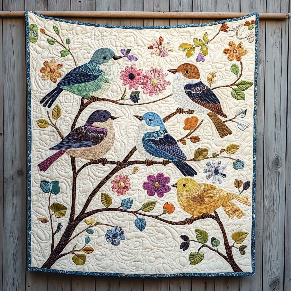 Blossom Birds Quilted Blanket printed blanket