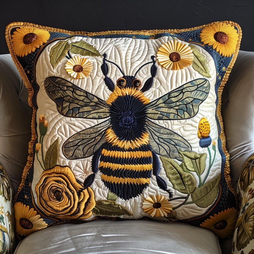 Blossom Buzz Quilted Cushion Cover printed cushion cover