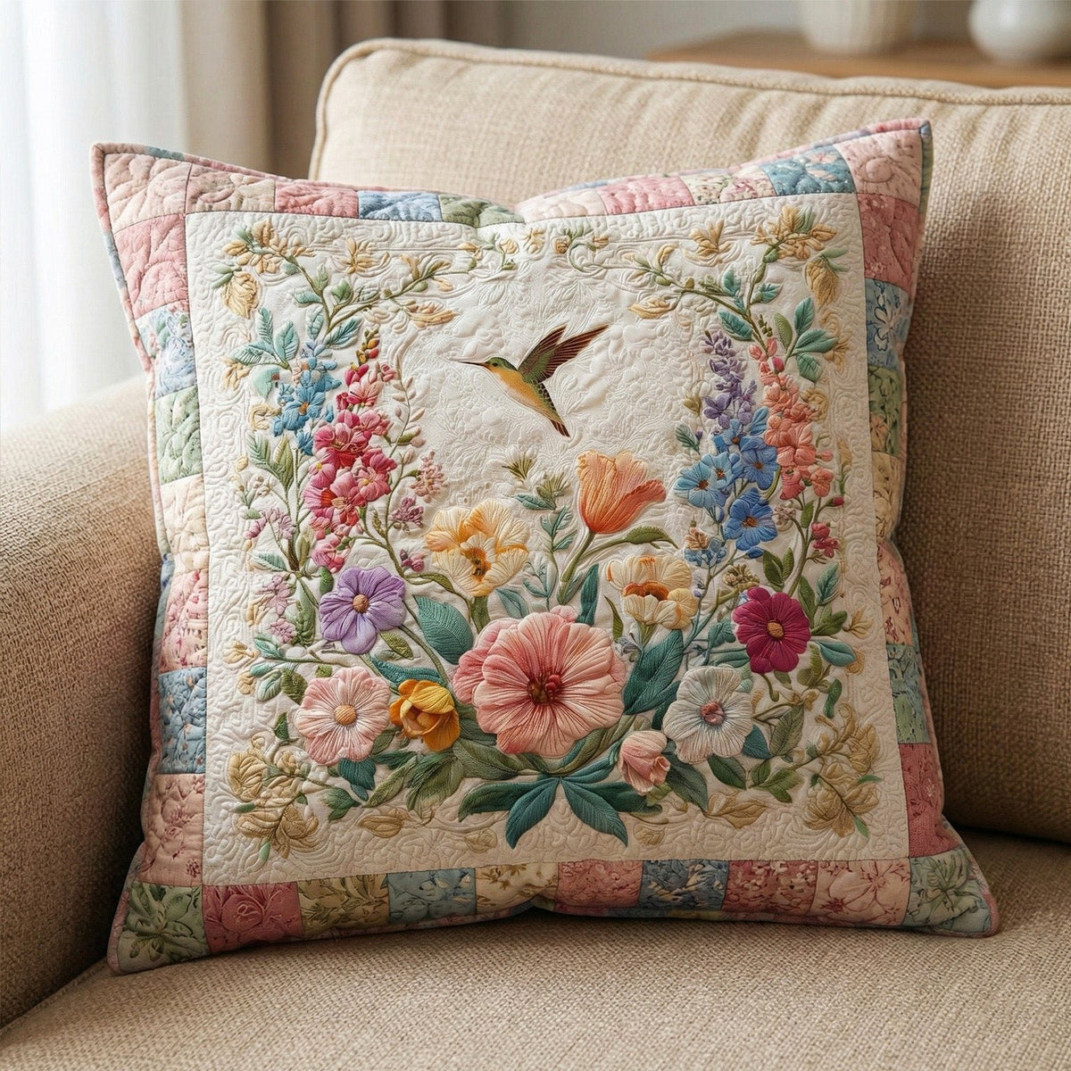 Blossom Fields Quilted Cushion Cover printed cushion cover