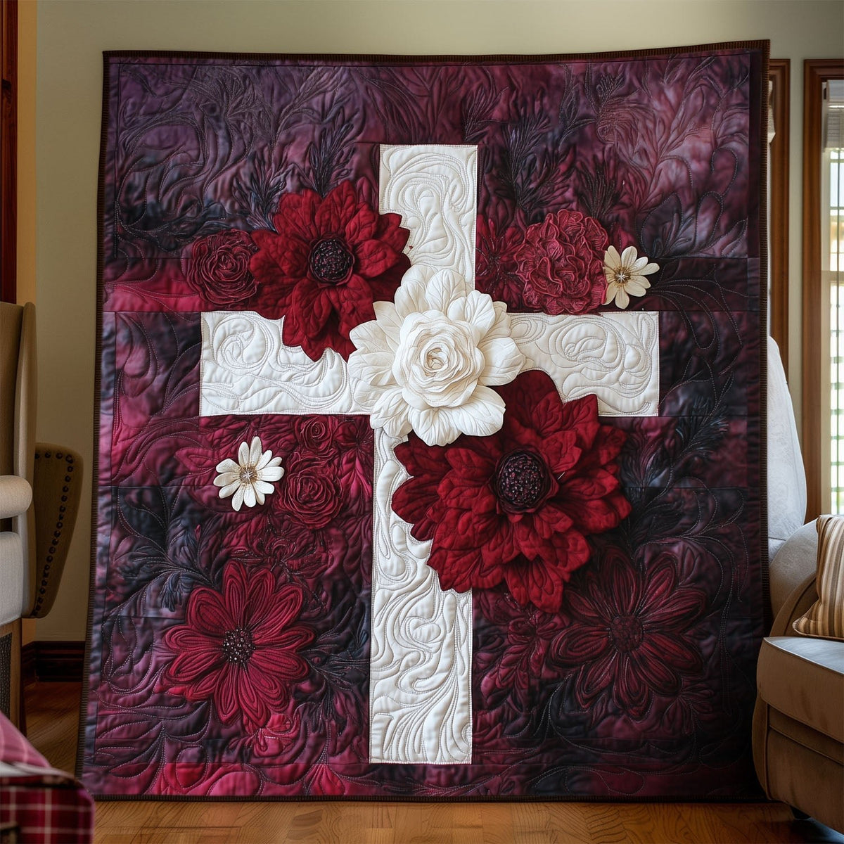 Blossom of Faith Quilted Blanket printed blanket