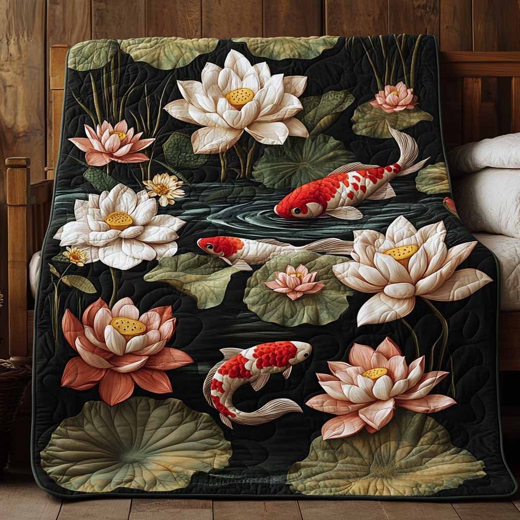 Blossom Pond Quilted Blanket printed blanket