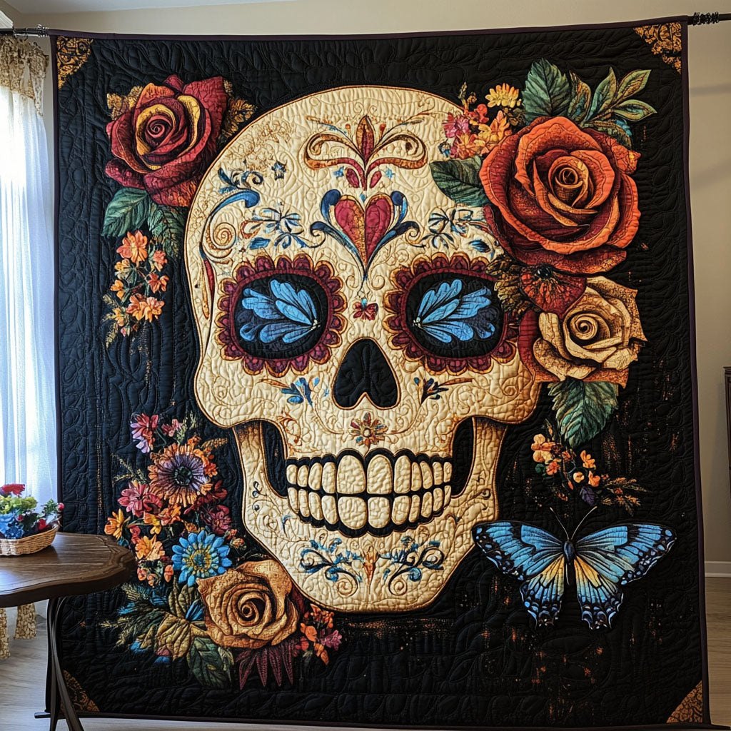 Blossom Skull Quilted Blanket printed blanket