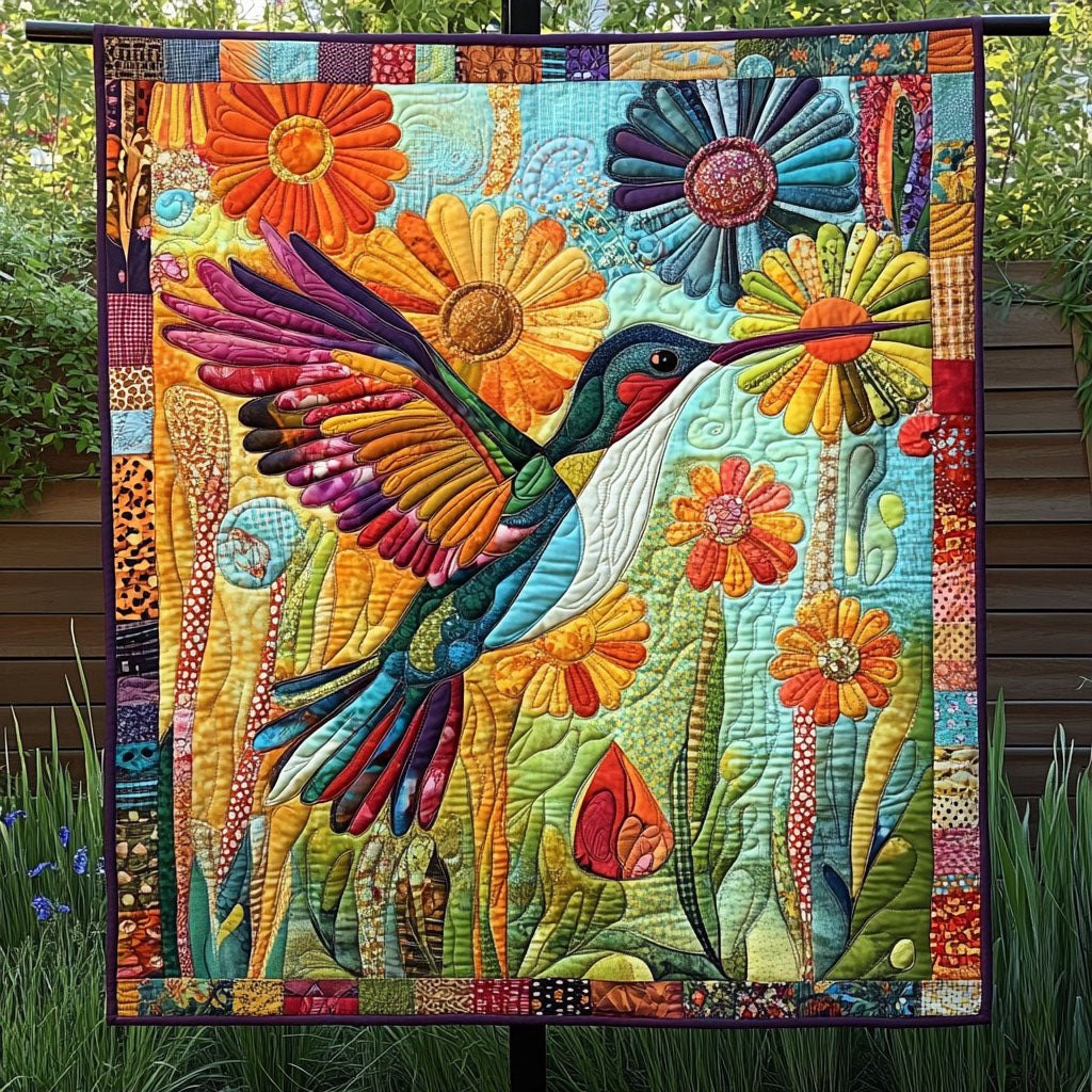 Blossoming Hummingbird Quilted Blanket printed blanket
