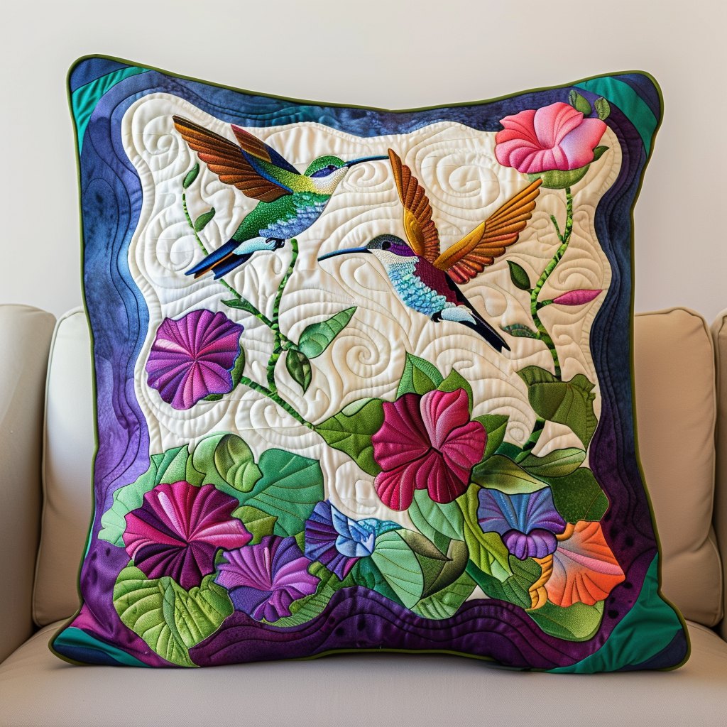 Blossoming Wings Quilted Cushion Cover printed cushion cover