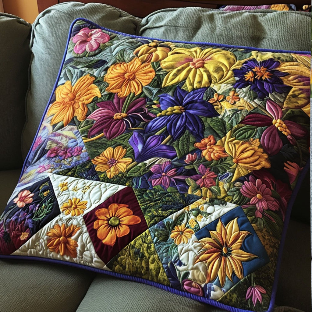 Blossoms and Lace Quilted Cushion Cover printed cushion cover