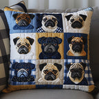 Blue and Gold Pugs Quilted Cushion Cover printed cushion cover