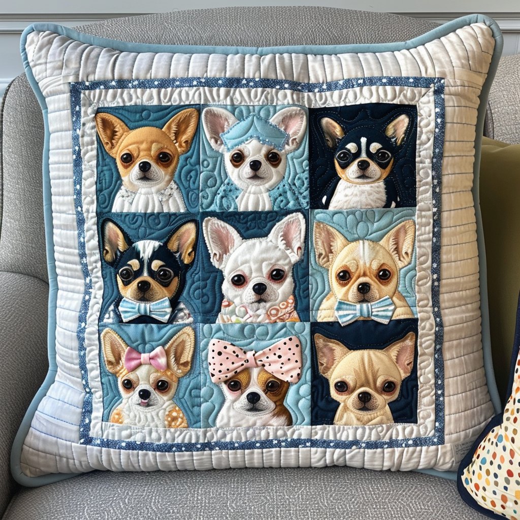 Blue Baby Chihuahua Quilted Cushion Cover printed cushion cover
