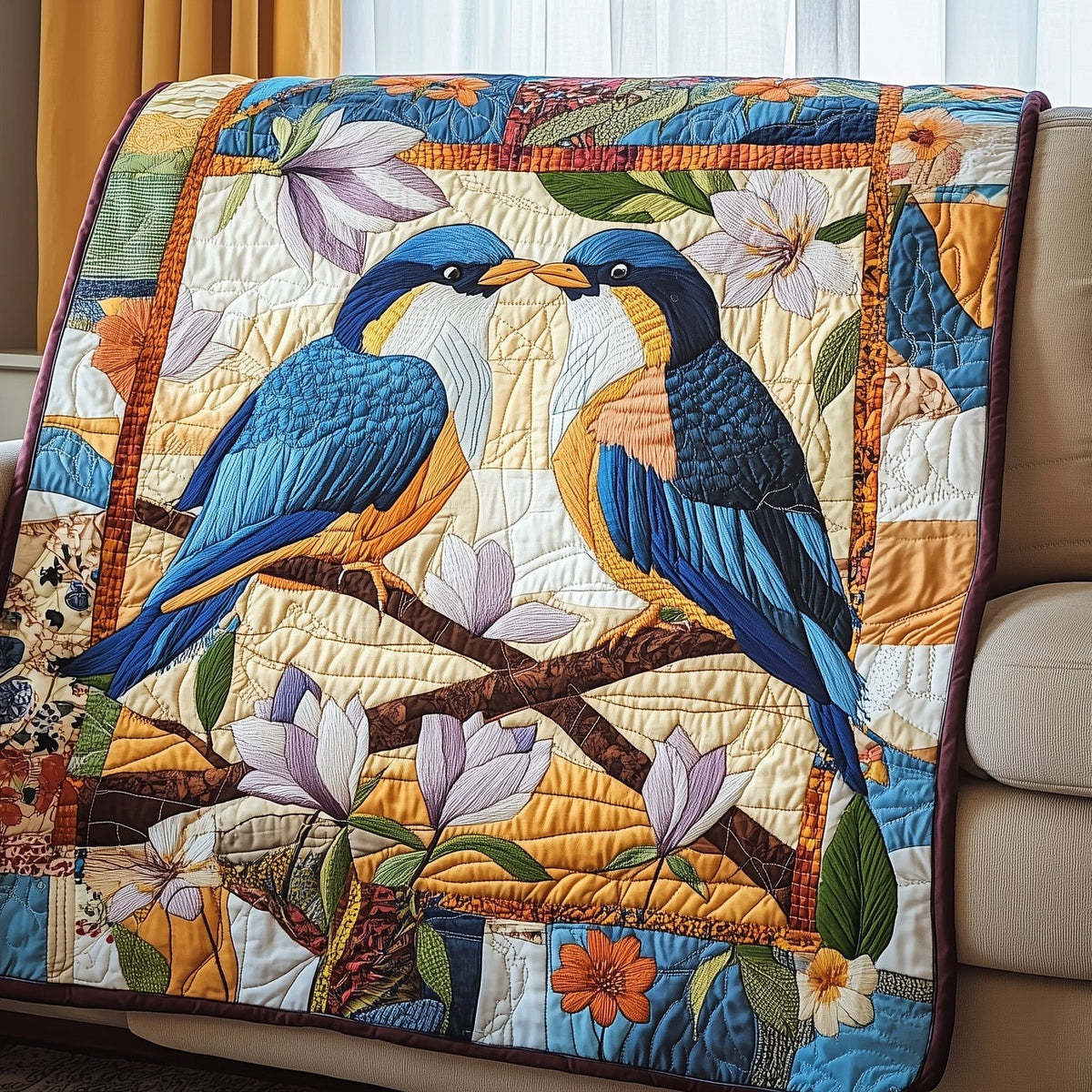 Blue Bird Quilted Blanket printed blanket
