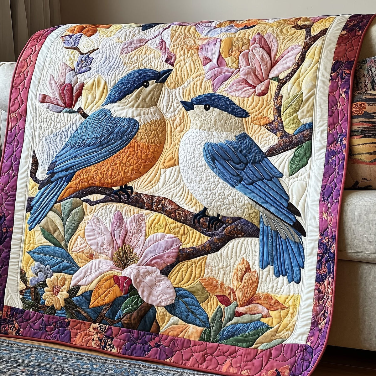 Blue Bird Quilted Blanket printed blanket