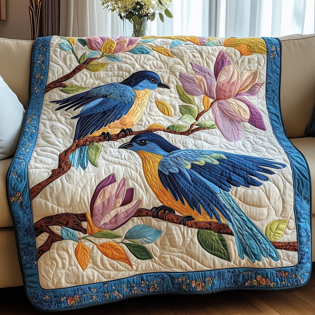 Blue Bird Quilted Blanket printed blanket