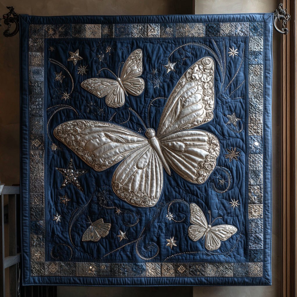 Blue Butterfly Galaxy Quilted Blanket printed blanket