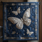 Blue Butterfly Galaxy Quilted Blanket printed blanket