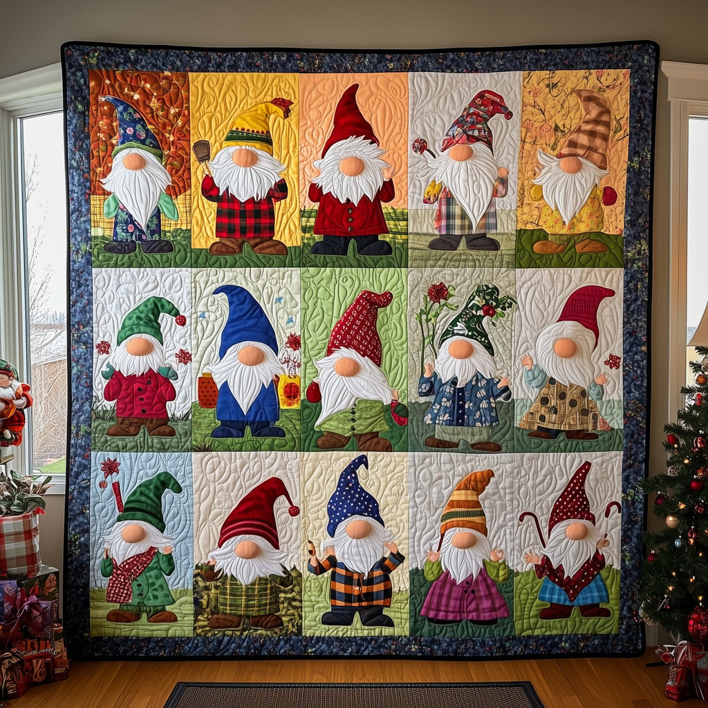 Blue Christmas Gnomes Quilted Blanket printed blanket