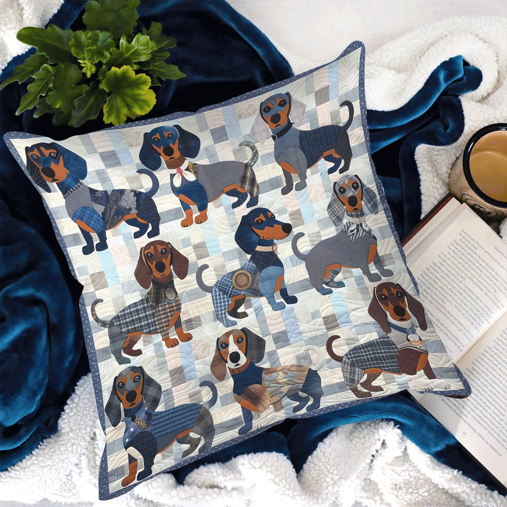 Blue Dachshund Quilted Cushion Cover printed cushion cover
