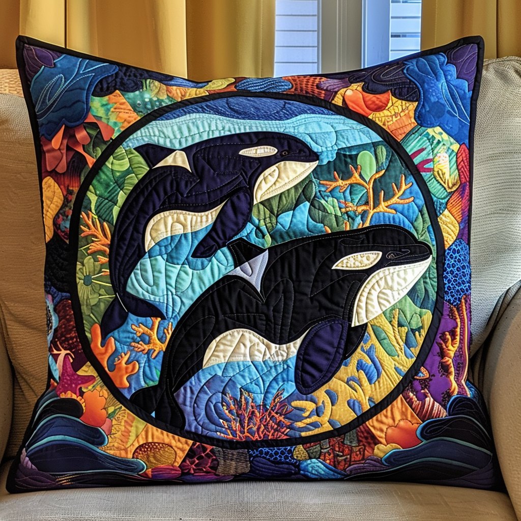 Blue Depths Delight Quilted Cushion Cover printed cushion cover
