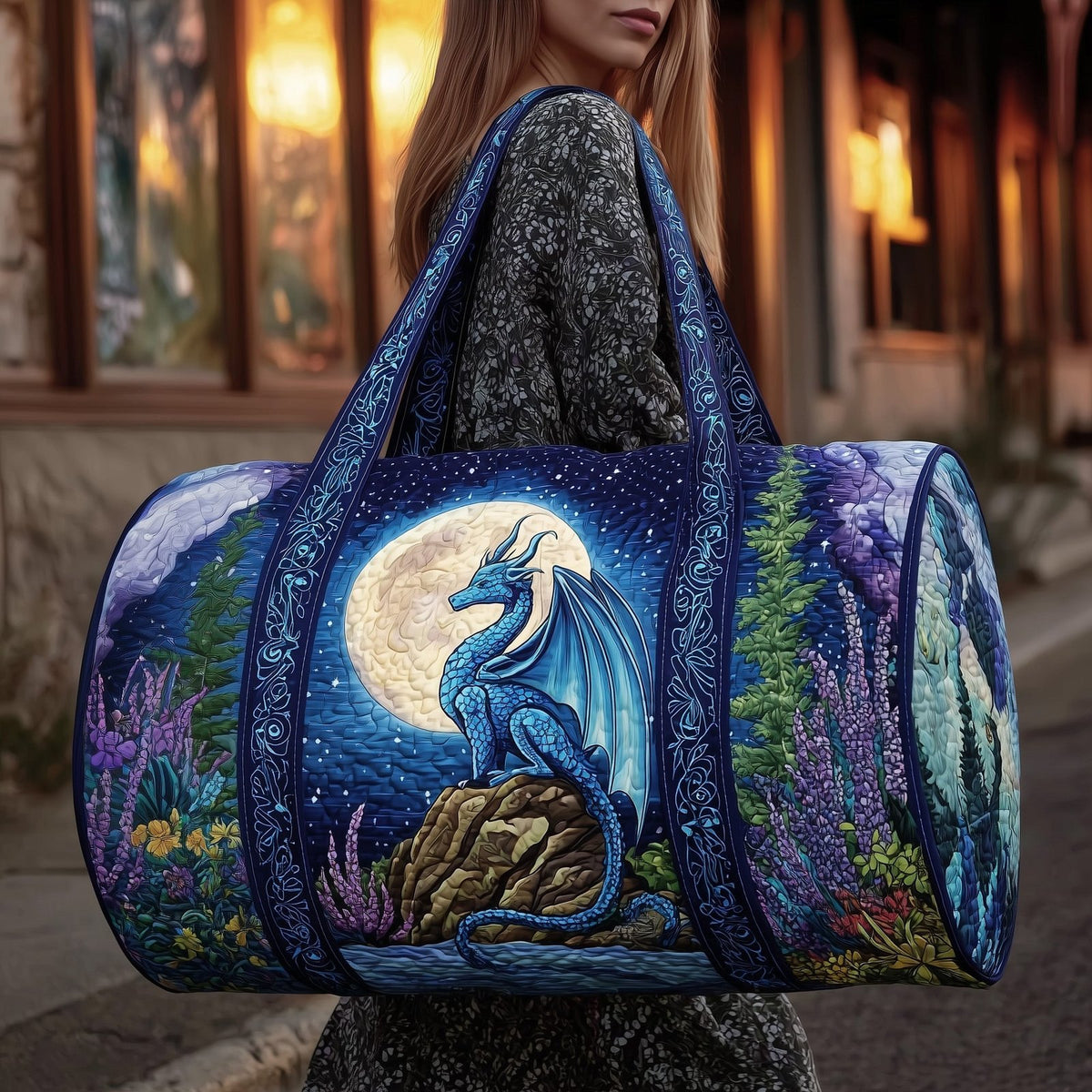 Blue Dragon Quilted Duffle Bag printed duffle bag