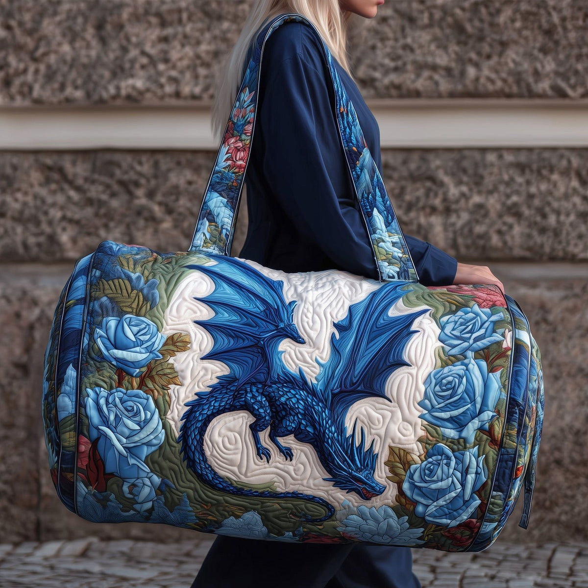 Blue Dragon Quilted Duffle Bag printed duffle bag