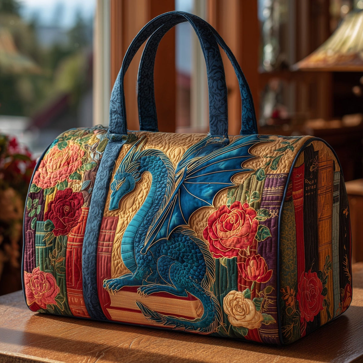 Blue Dragon Quilted Duffle Bag printed duffle bag
