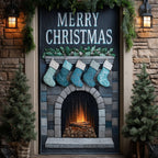 Blue Frost Fireplace Quilted Door Curtain printed door curtain