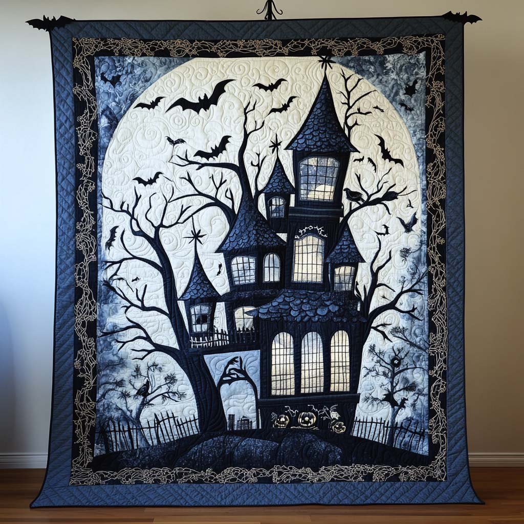 Blue Haunted Castle Quilted Blanket printed blanket