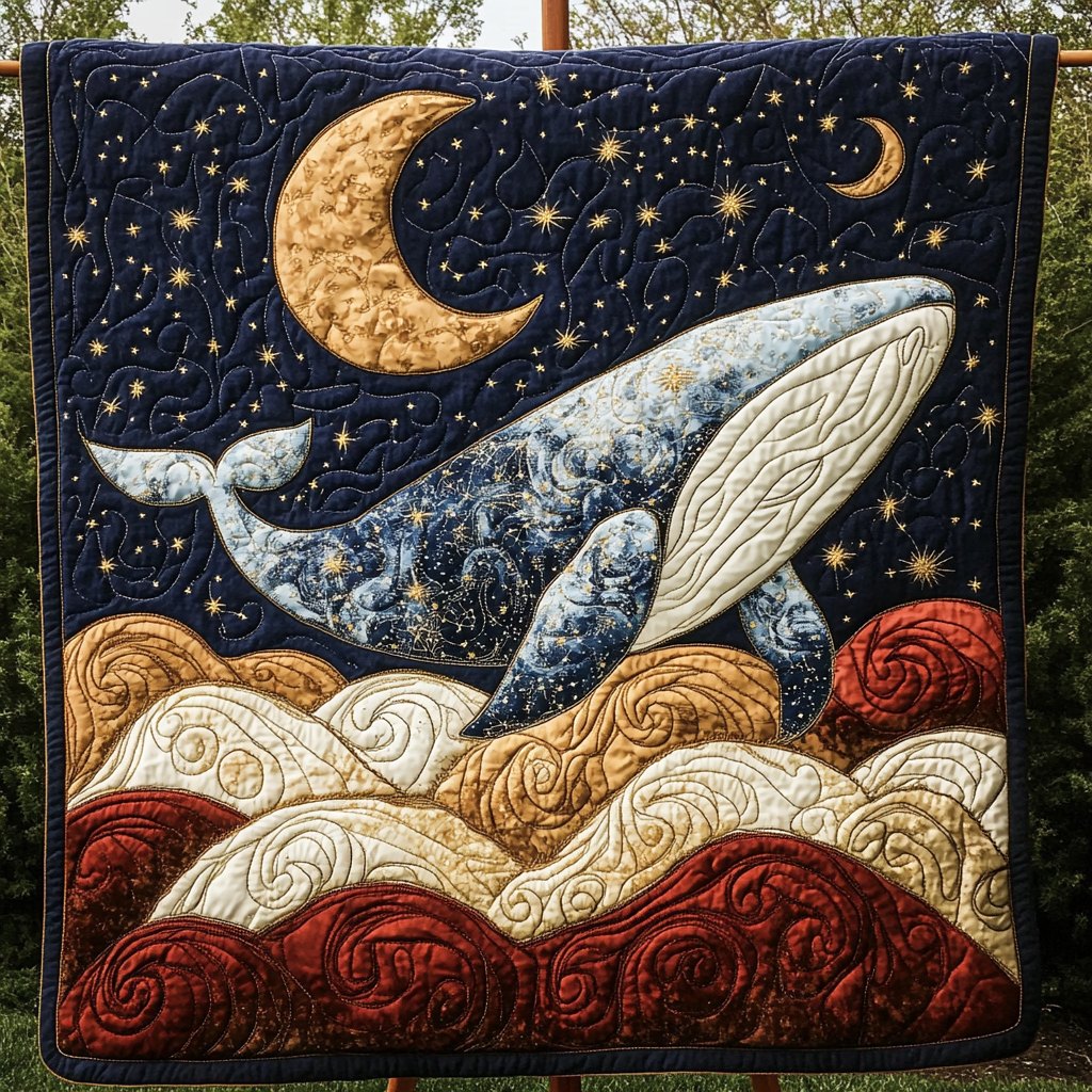 Blue Horizon Whale Quilted Blanket printed blanket