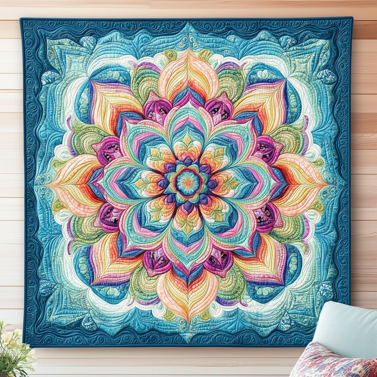 Blue Mandala Quilted Blanket printed blanket