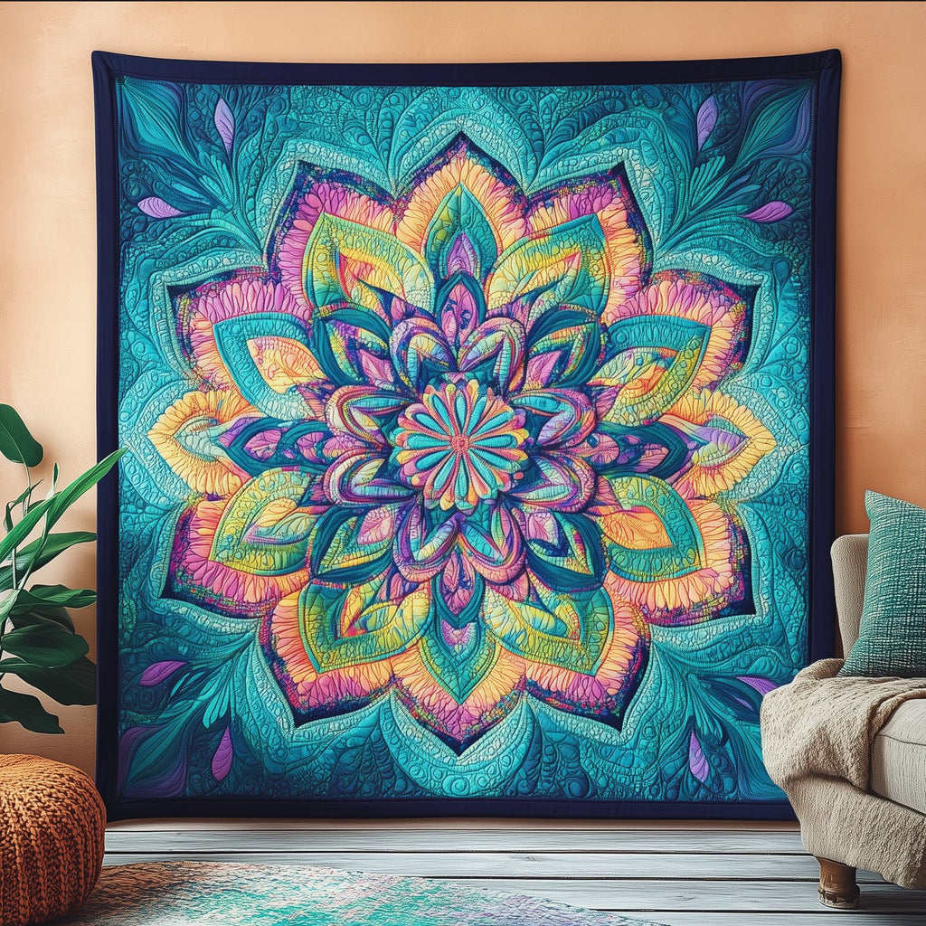 Blue Mandala Quilted Blanket printed blanket
