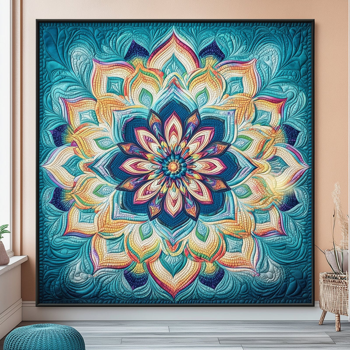 Blue Mandala Quilted Blanket printed blanket