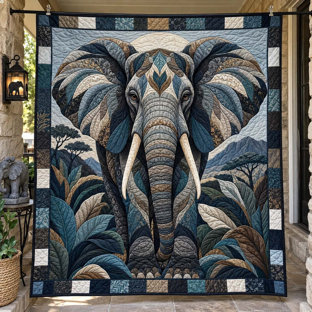 Blue Palm Leaf Elephant printed blanket