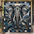 Blue Palm Leaf Elephant printed blanket
