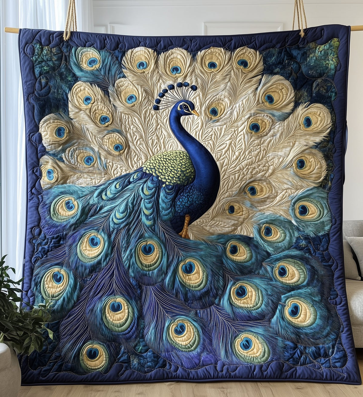 Blue Peacock Quilted Blanket printed blanket