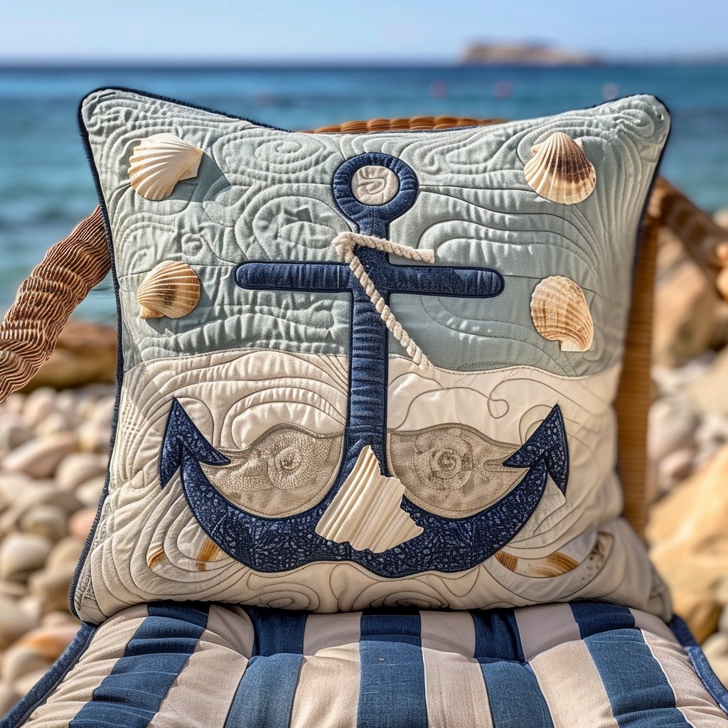 Blue Sea Anchor Quilted Cushion Cover printed cushion cover