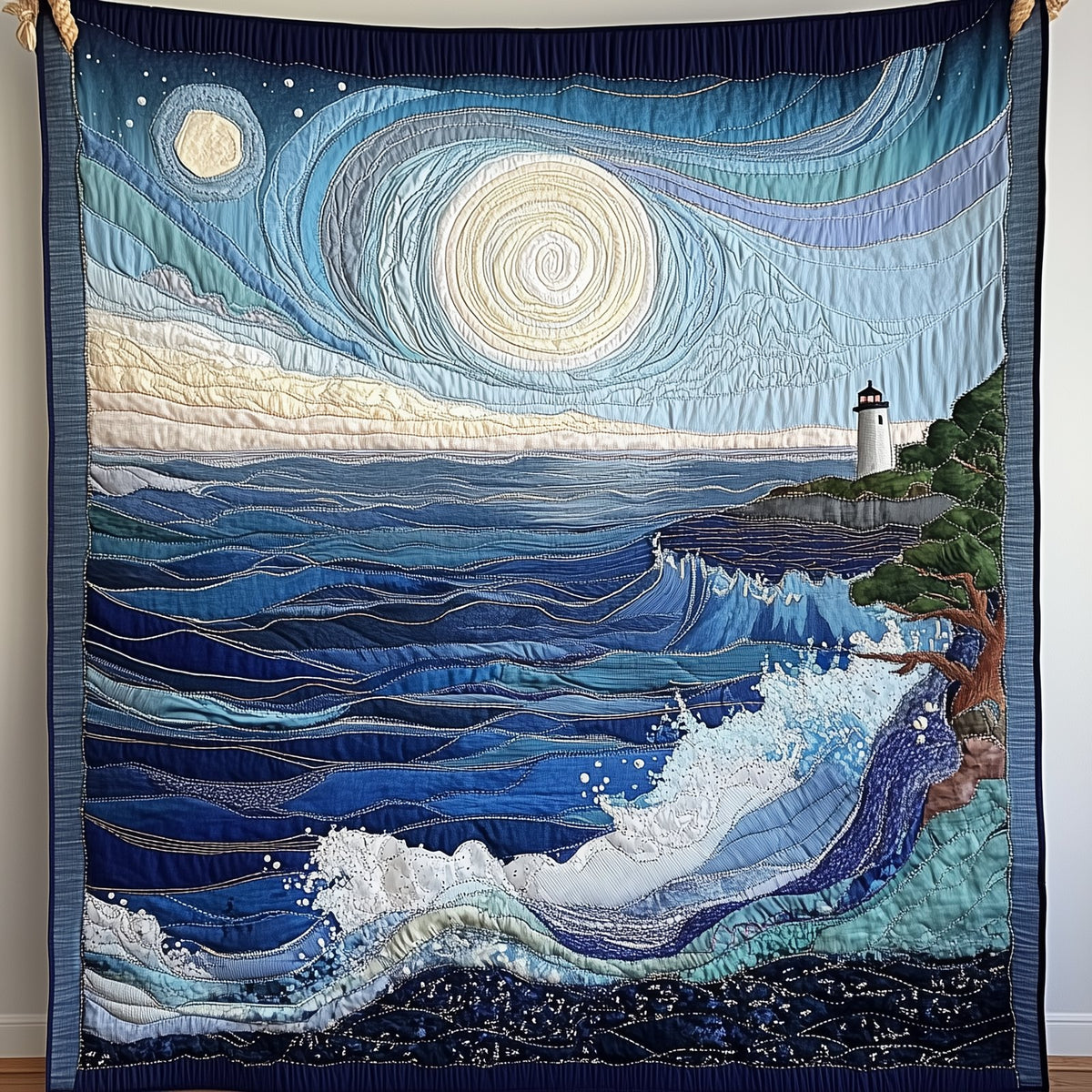 Blue Sea In Moonlight Quilted Blanket printed blanket